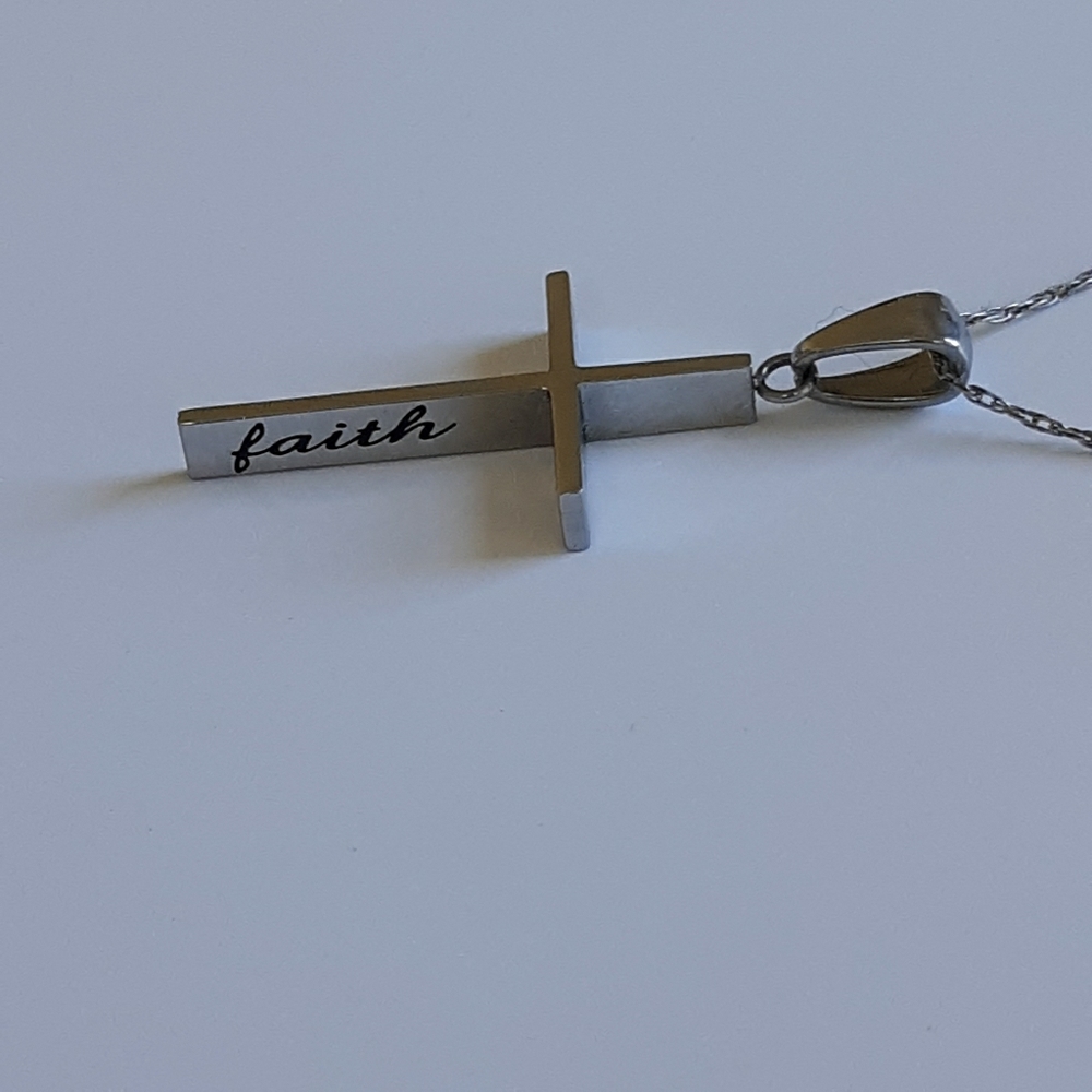 "FAITH" Engraved cross necklace stainless steal